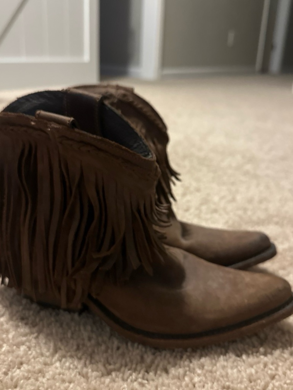 Source Unknown Brown Fringe Ankle Booties